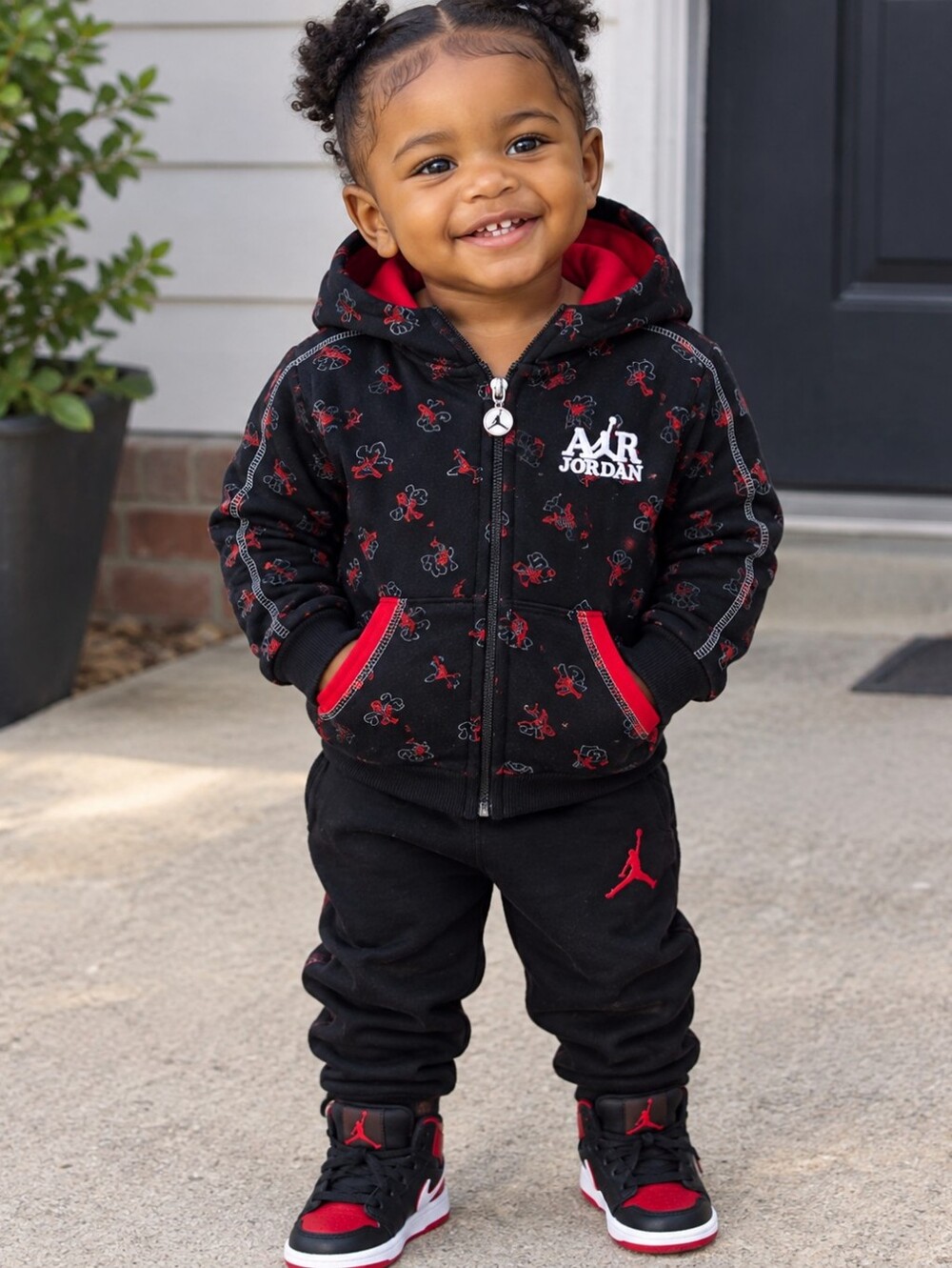 Air Jordan Kids‎ Hoodie Black/Red Zip-Up Number Basketball Design Size 18 Months